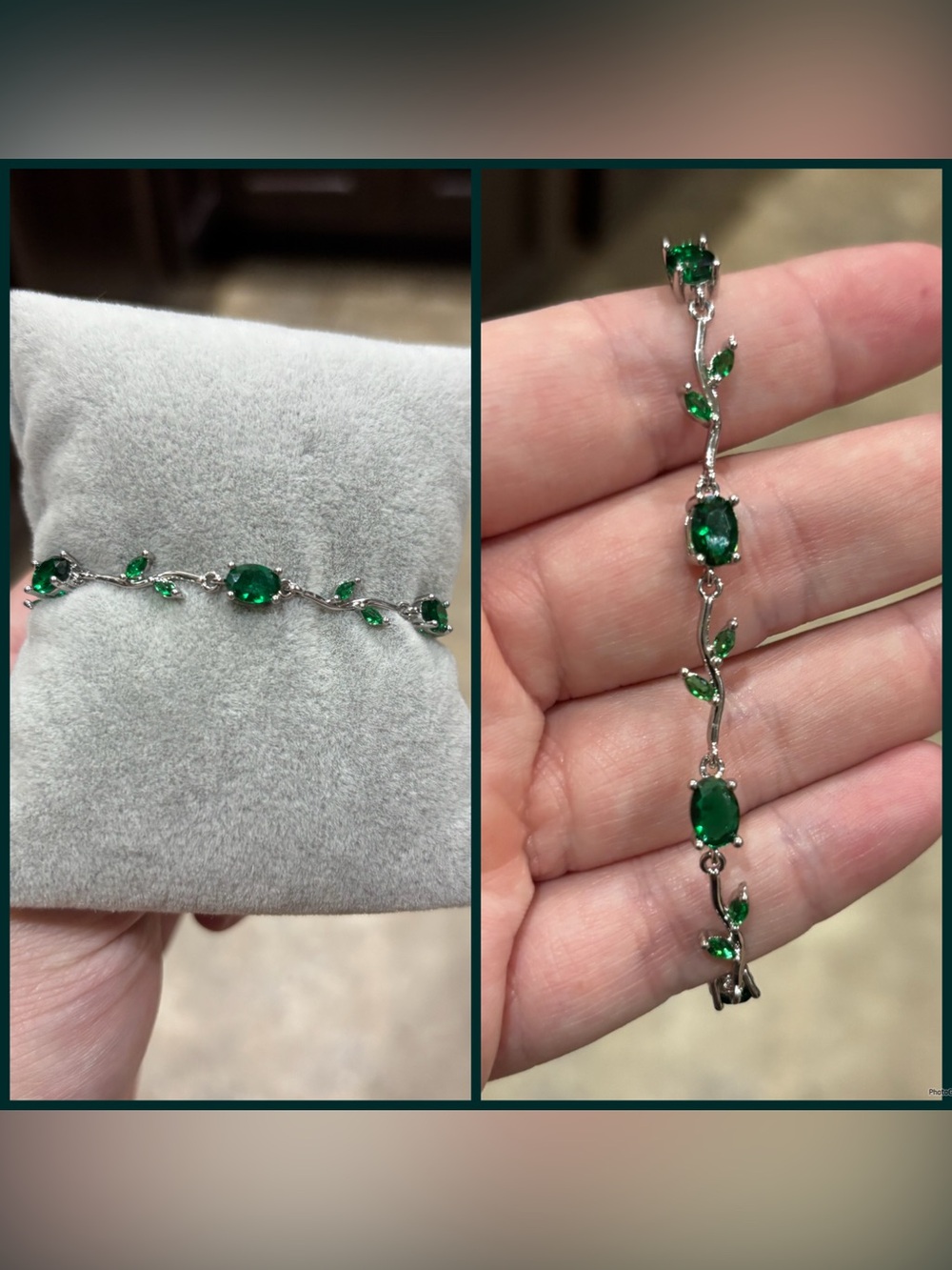 Emerald Green Leaf Vine Bracelet - Women Jewelry